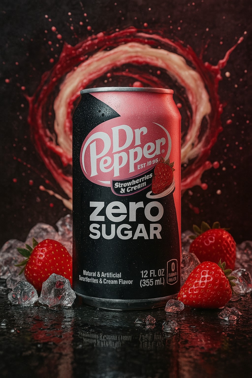Dr. Pepper Strawberries and Cream Dr. Pepper Strawberries & Cream Soda - Zero Sugar - (12x355ml) - Image 1