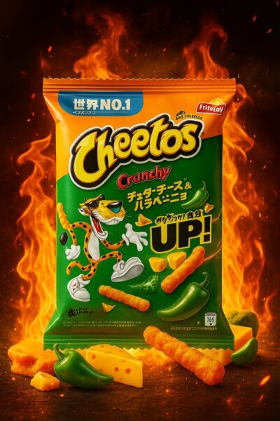 JAPAN FRITOLAY Cheetos Snack mit Cheddar-Käse & Jalapeno-Geschmack (12x70g)