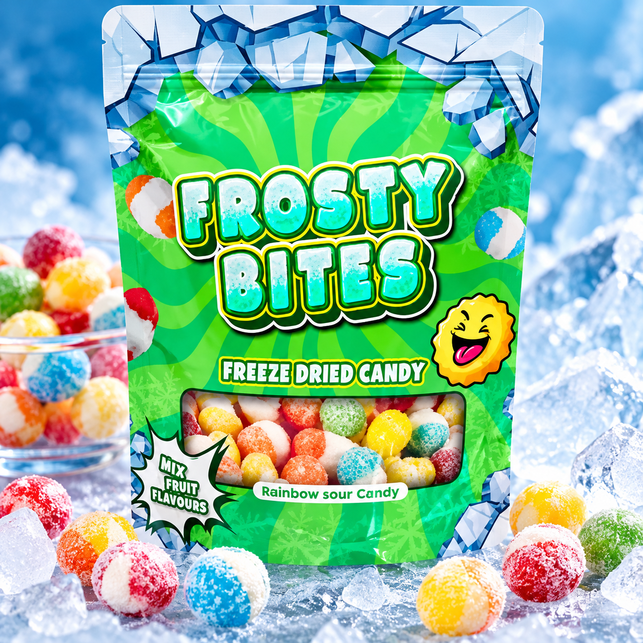 124951ef-d82c-4c73-9011-4e2cdb9949b8 Frosty Bites Rainbow Sour Candy - (24x76g) – Bild 1