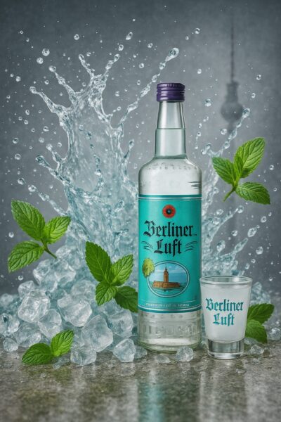 Berliner Luft der Frische Pfefferminzlikör - 18% Vol. - (0,7L) - in Geschenkbox mit 2 Gläsern