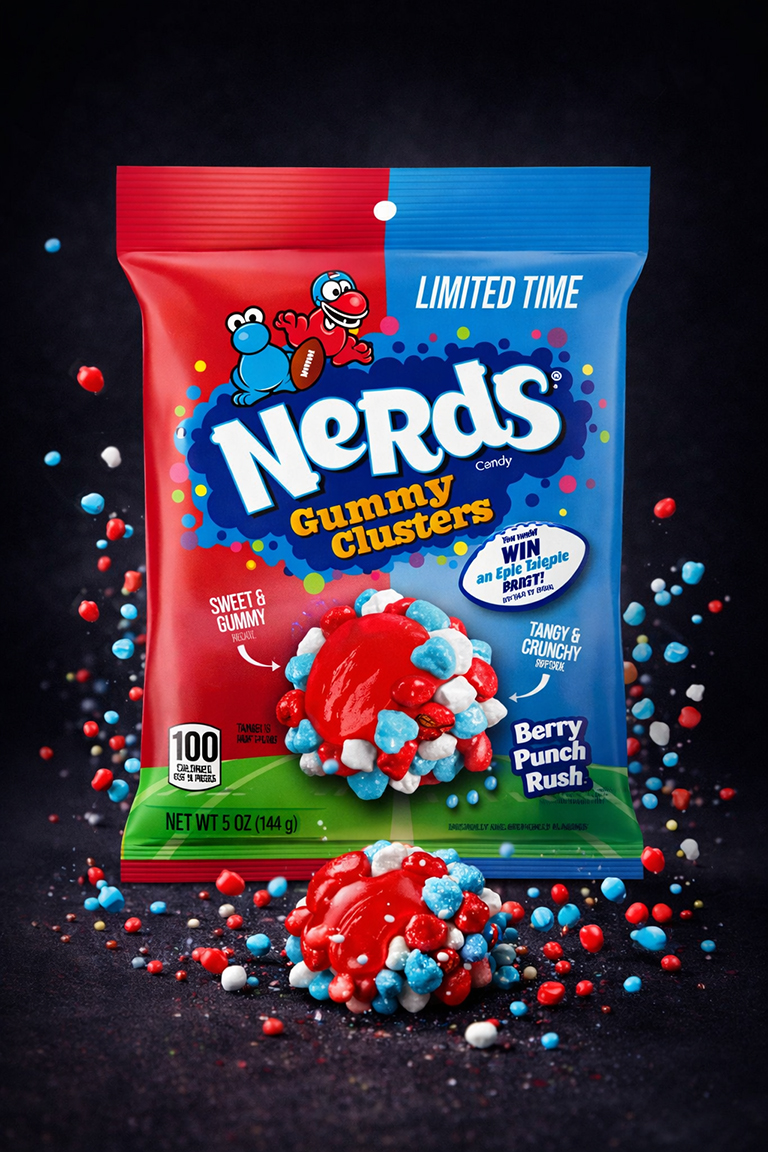 NERDS GUMMY GLUSTERS BERRRY PUNCH RUSH Nerds Gummy Clusters - Berry Punch Rush - Peg Bag Pack - USA - (12x141g) - Image 1