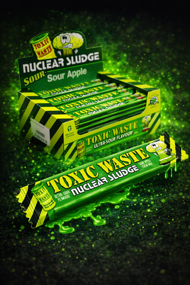 TOXIC WASTE NUCLEAR SLUDGE SOUR APPLE Toxic Waste Nuclear Sludge Chew Bar Apple – (50x20g) - Image 1