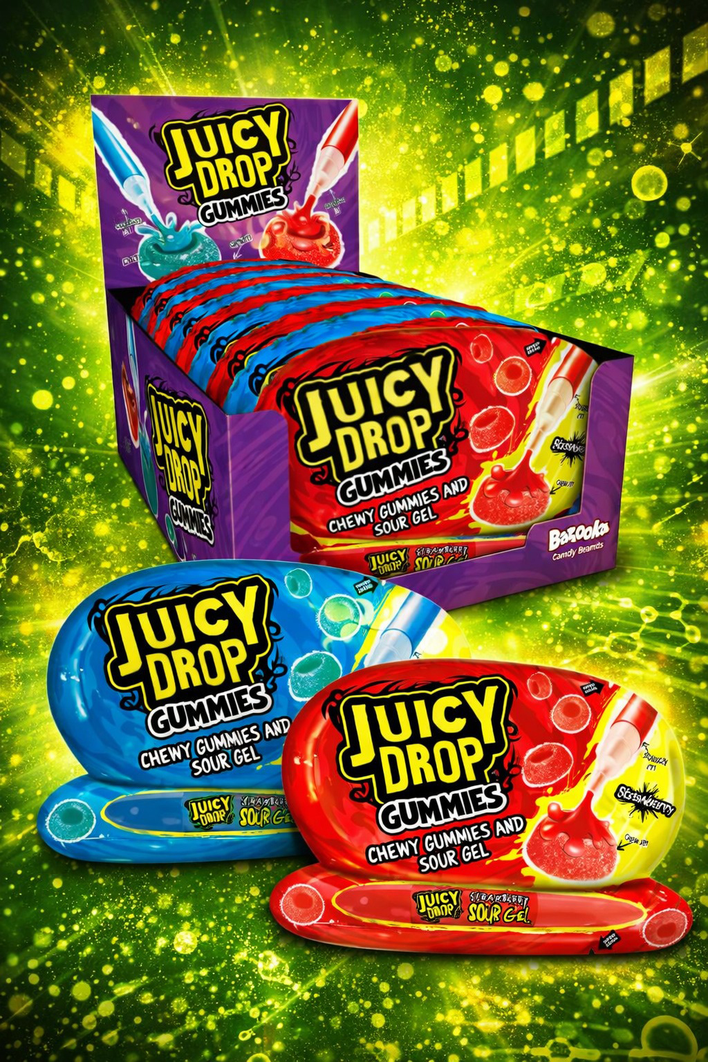 juisdrop Bazooka Juicy Drop Gummies Chewy & Sour Gel - (12x57g) - Image 1