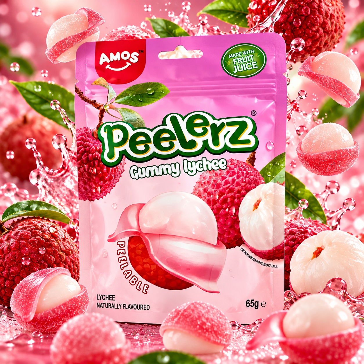 AMOS_Peelerz_Gummy_Lychee_65g Amos Peelerz Lychee – (24x65g) – Bild 1